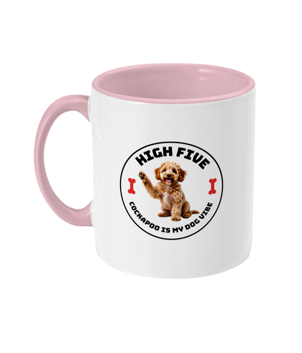 Two Toned Mug Mug 11 oz Cockapoo Dog High Five Series, Printed both sides by Dog Vibe Official