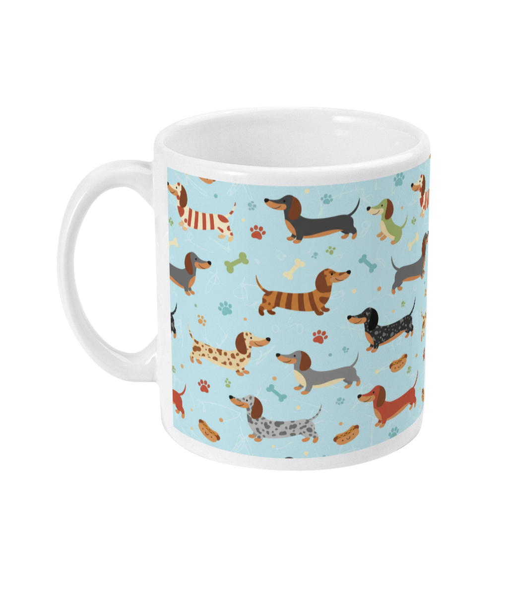 Fun Cartoon Stylised Dachshund Sausage Dogs Tea and Coffee Mug